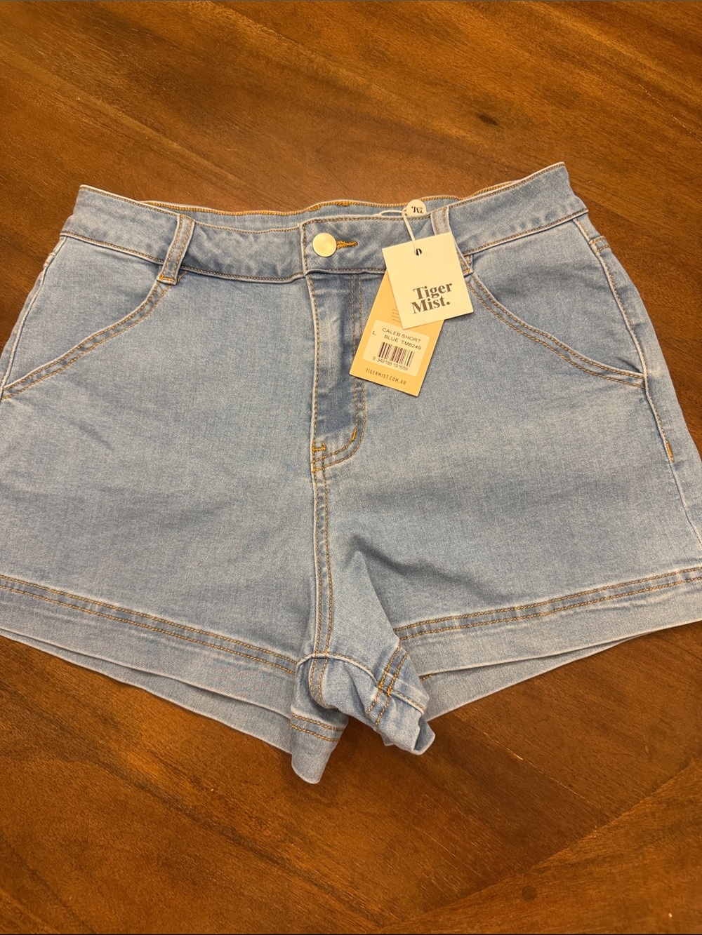Tiger Mist Pale Blue High-Rise Denim Shorts